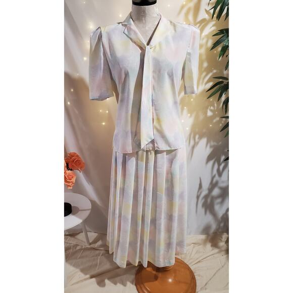 Vtg Prophecy NWT Pastel Floral Chiffon Blouse Pleated Midi Skirt Set Size 6 80s - Picture 1 of 16